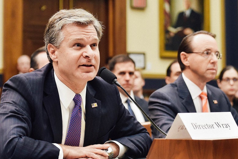 Christopher Wray and Rod Rosenstein at a House hearing.